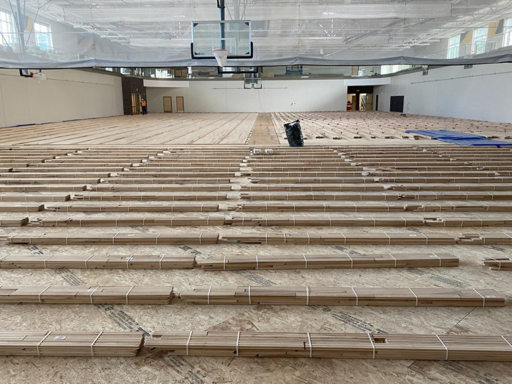 Installation of wood floor at gym