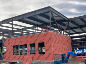 Roof decking and structural steel for sheer wall –southwest wing