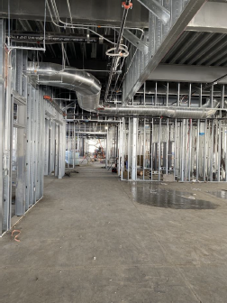 Mechanical, plumbing, electrical, and framing in classroom wing