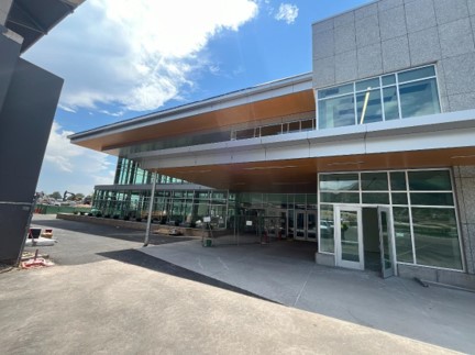 Main Entrance with metal panels complete