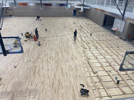 Hardwood floor in Gymnasium progressing