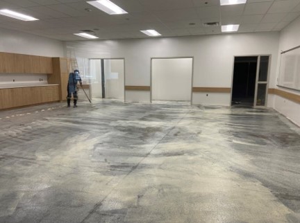 Floor slab preparation for tile in Tech Lab